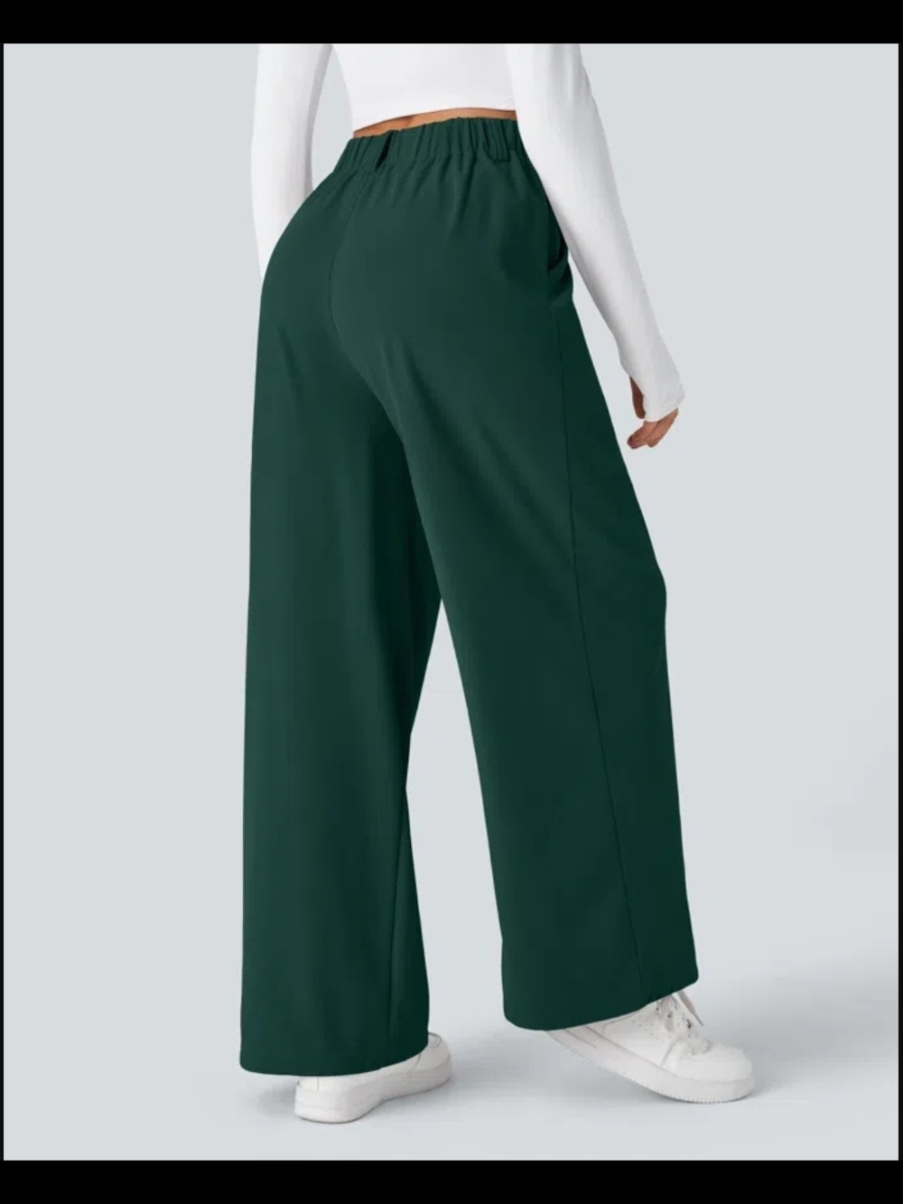 NWT Med Tall HALARA Forest Green Wide-Leg High-Rise Pants - Picture 4 of 6